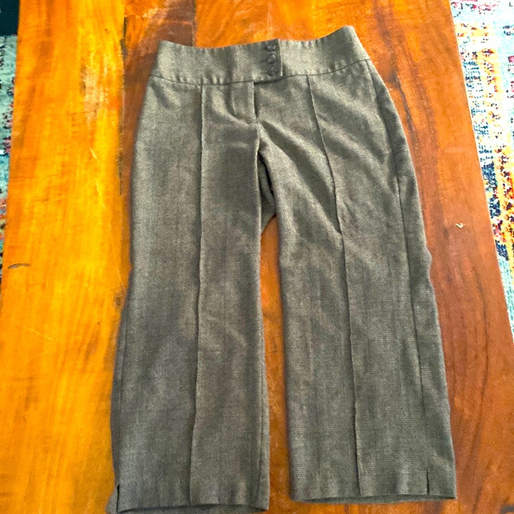 Wide leg , pass the knees dress pants. Says size 0 but will fit a size 4